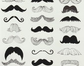 BACK in stock,  "Where's my mustache" in nautral from Alexander Henry... HALF yard, more yardage in stock