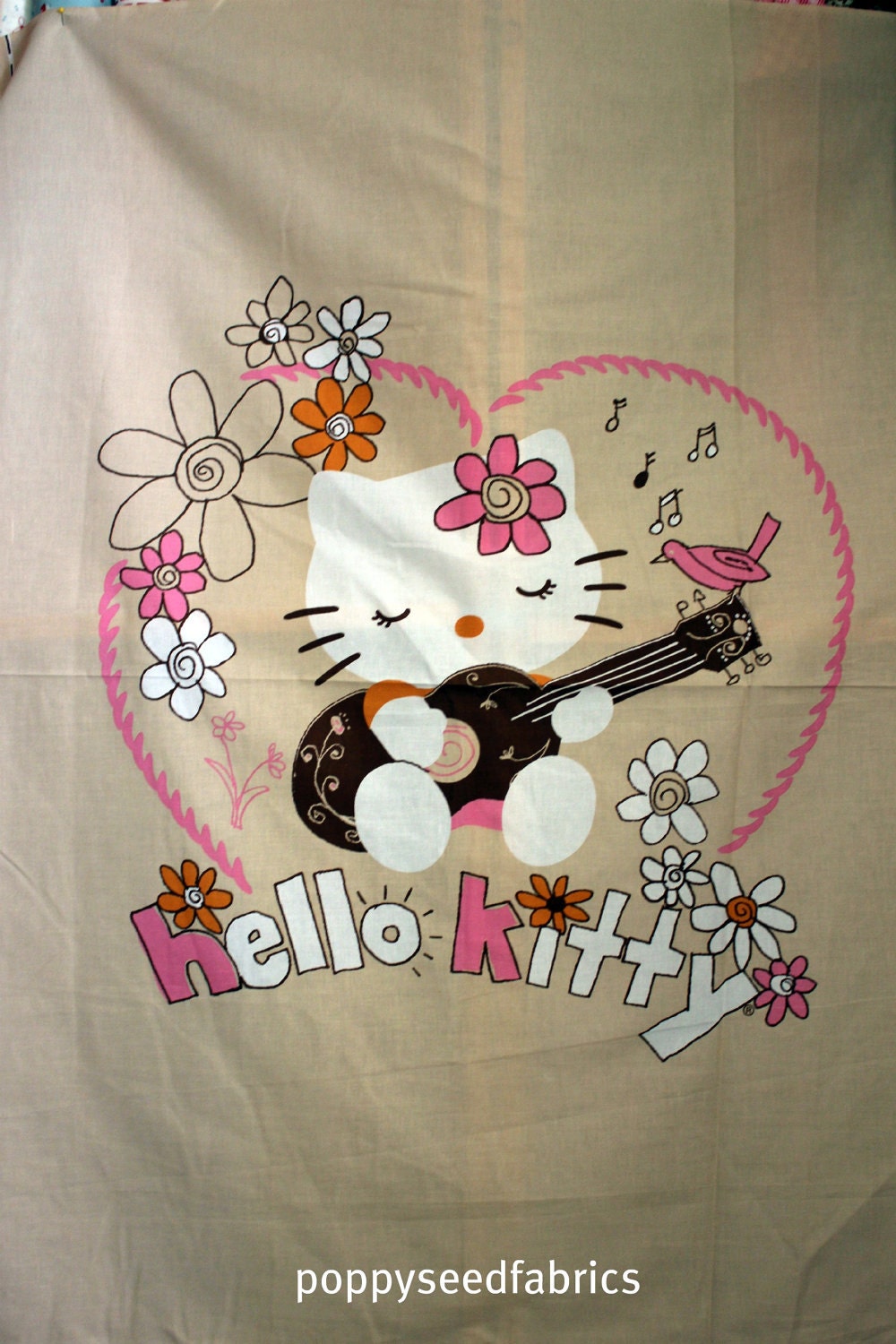SALE...10% OFF  Hello Kitty Guitar Licensed Panel by David Textiles - 1 yard is 1 panel