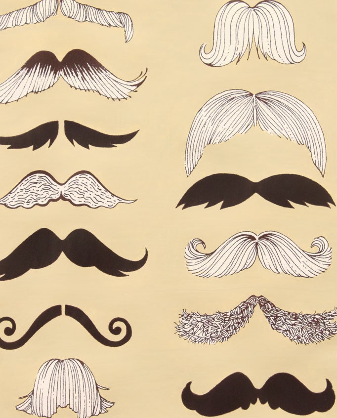 BACK IN STOCK "Where's my mustache" in taupe from Alexander Henry... -Fat quarter, more yardage in stock