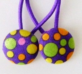 Purple Polka Dot Ponytail Holder from fabric covered buttons, handmade by JEJEWELED