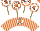 Basketball party - Personalized DIY printable cupcake wrapper and topper set