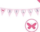 Butterfly party - Personalized DIY printable pennant banner