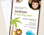 Jungle safari party - Set of 15 custom photo invitations - Printable file also available