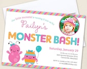 Little Monsters party - Set of 15 custom photo invitations - Printable file also available