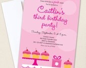 Pink cupcake party - Set of 15 custom invitations - Printable file also available