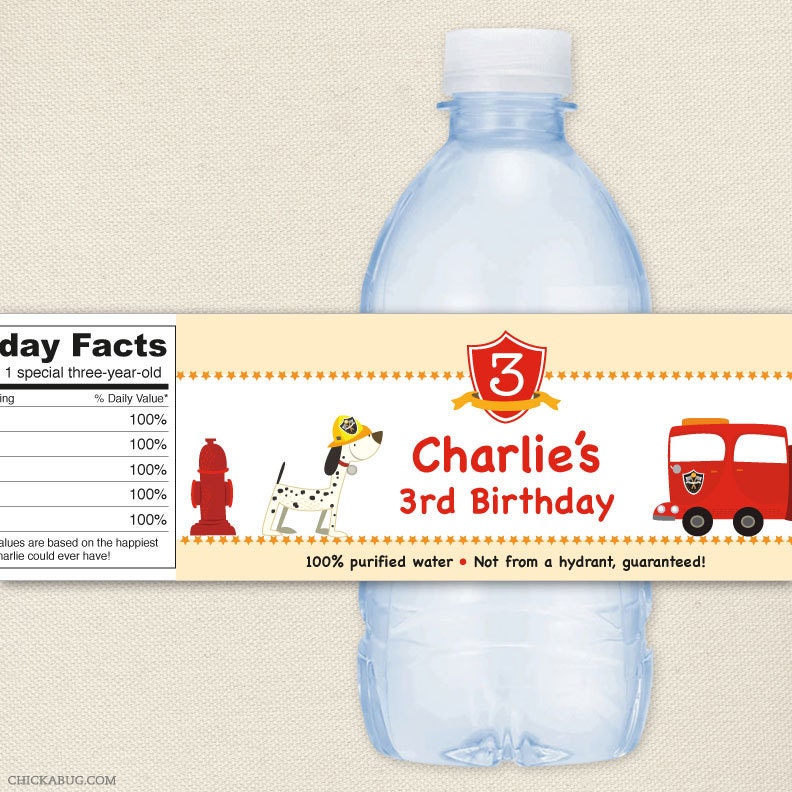 Fire truck party - Personalized water bottle labels - Set of 15