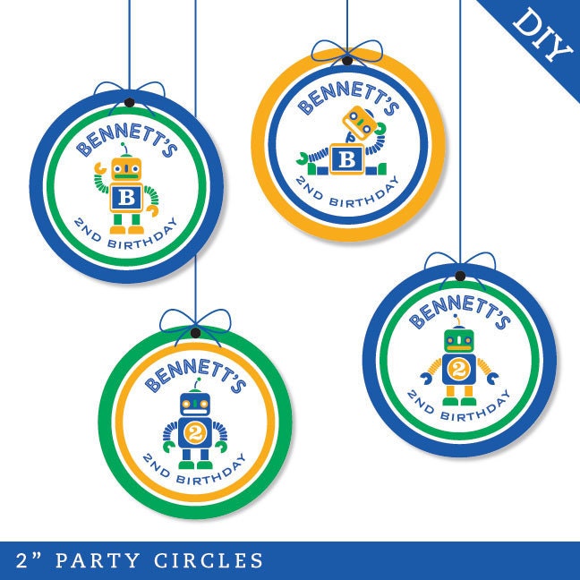 Robot party - Personalized DIY printable party circles