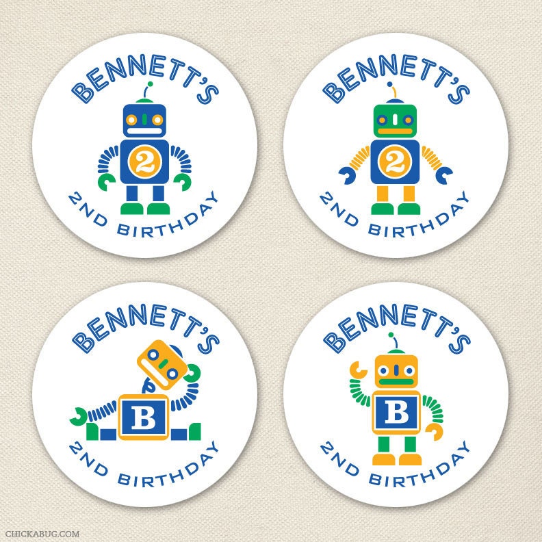 Robot party - Custom Stickers - Sheet of 12 or 24