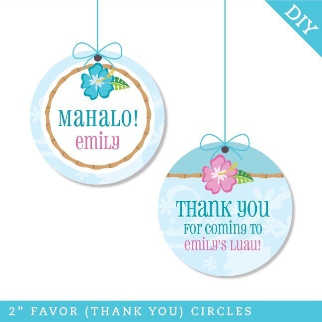 Luau theme party - Personalized DIY printable favor circles