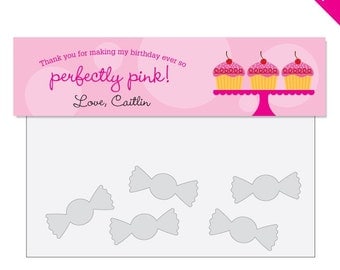 Pink cupcake party - Personalized DIY printable treat bag label