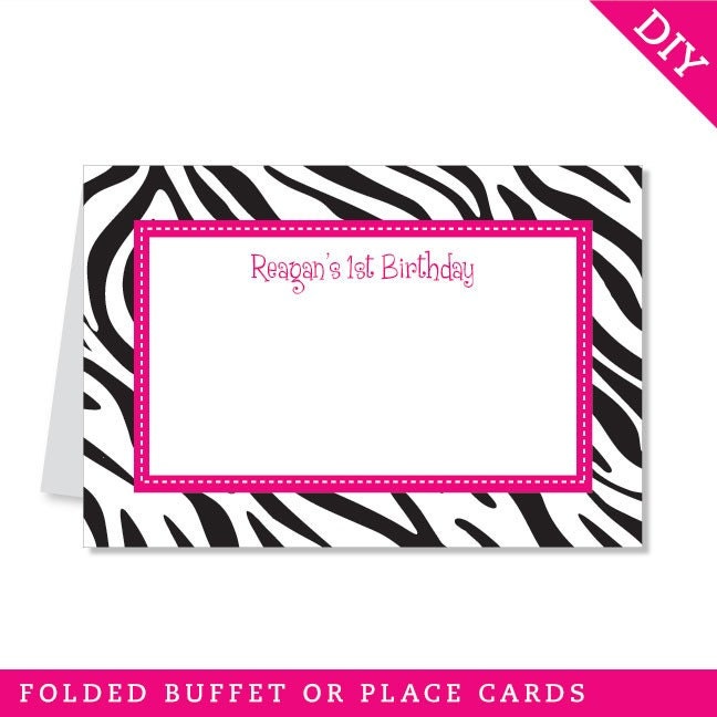 Zebra party in ANY COLOR - Personalized DIY printable buffet cards or place cards