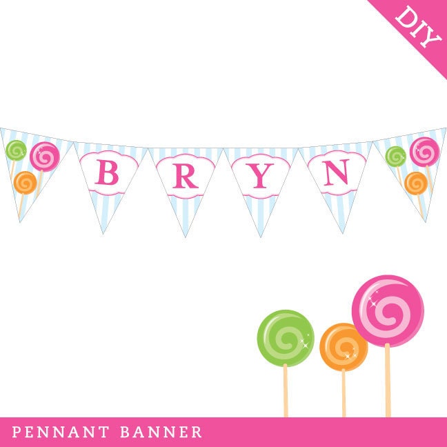 Lollipop party - Personalized DIY printable pennant banner Il_570xn