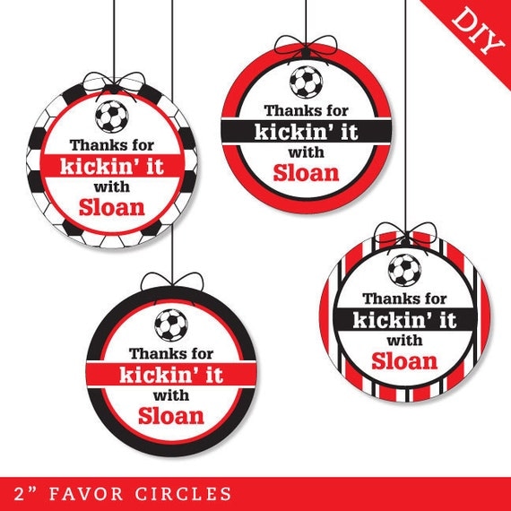 Soccer party - Personalized DIY printable favor circles - Choose red, green, blue or pink Il_570xn
