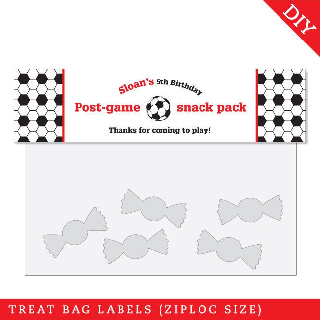 Soccer party - Personalized DIY printable treat bag label - Choose red, green, blue or pink Il_570xn