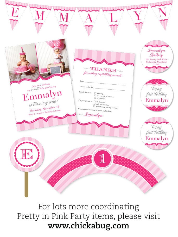 Pretty in Pink party - Set of 15 custom photo invitations - Printable file also available