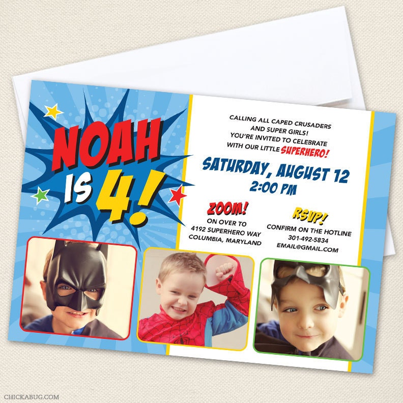 Superhero party photo invitations - Professionally printed - Printable file also available Il_570xn