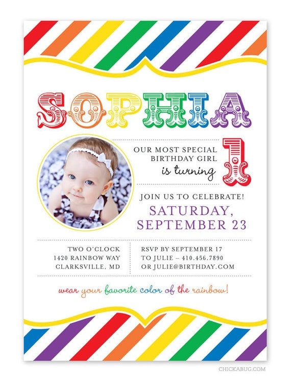 Rainbow party - Set of 15 custom photo invitations - Printable file also available