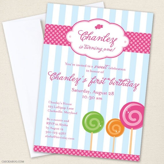 Lollipop party invitations - Professionally printed - Printable file also available Il_570xn