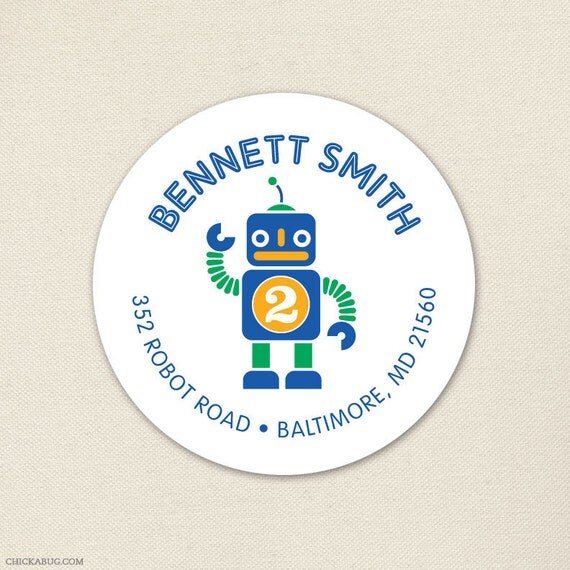 Robot party - Personalized address labels - Sheet of 24 Il_570xn
