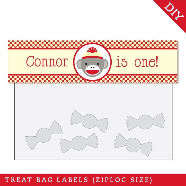 Sock Monkey party - Personalized DIY printable treat bag label