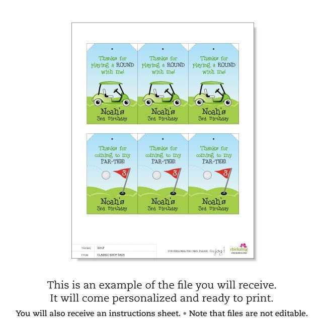 Golf party - Personalized DIY printable favor tags