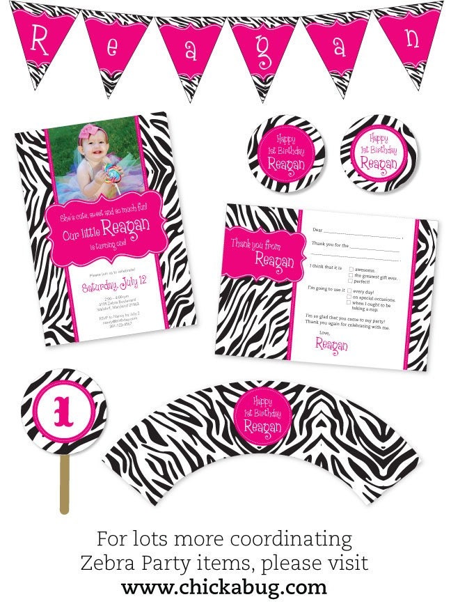 Zebra party in ANY COLOR - Personalized DIY printable buffet cards or place cards