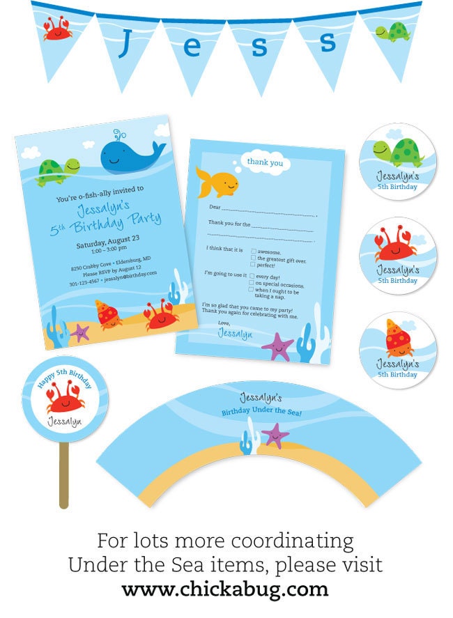 Under the Sea - Personalized water bottle labels - Set of 15