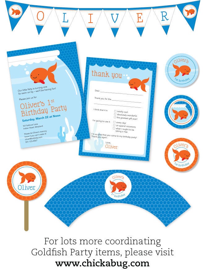 Goldfish party - Custom stickers - Sheet of 12 or 24