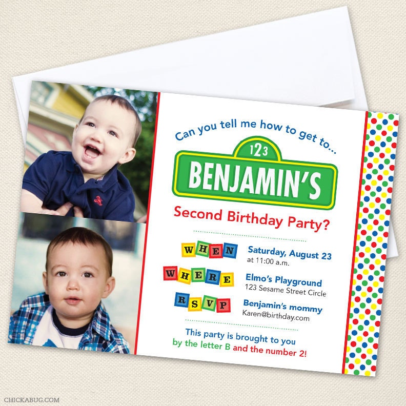Sesame Street party - Set of 15 custom photo invitations - Printable file also available