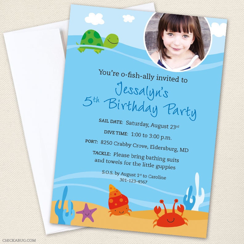 Under the Sea party - Set of 15 custom photo invitations - Printable file also available
