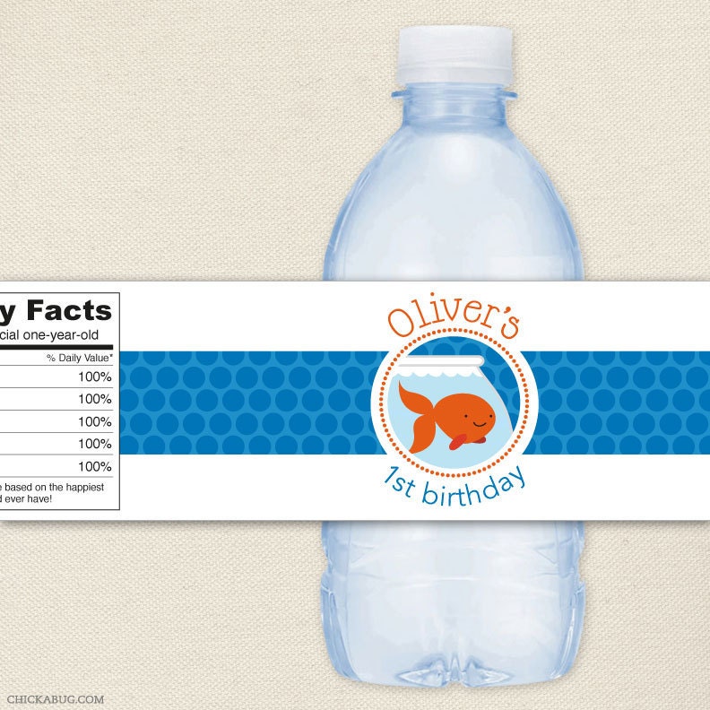 Goldfish party - Personalized water bottle labels - Set of 15