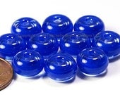 Handmade Lampwork Beads Glass Spacers Medium Lapis Blue Filigrana Swirls 10mm Small Rondelle Donut SRA - The Spacer Bead Shop