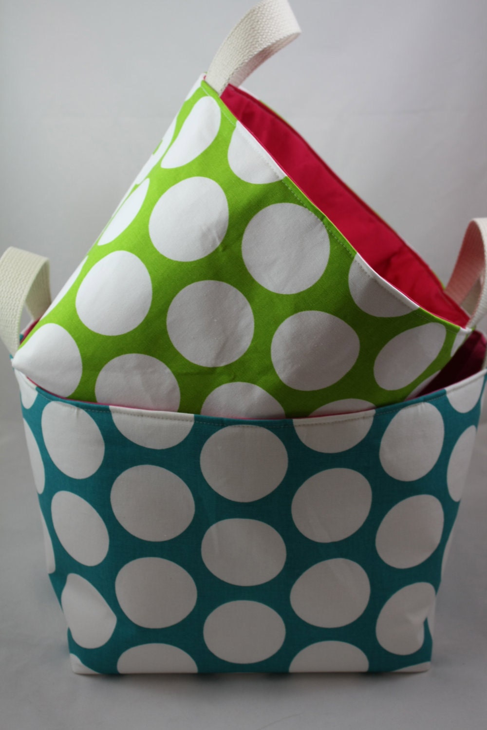 fabric bin storage organizer 10 X 10 x 10 with natural cotton webbing for handles Choose your colors