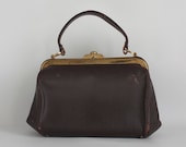 Vintage Ronay Handbag: Brown Leather Purse with Gold Tone Clasp Closure, Made in Italy in the Fifties