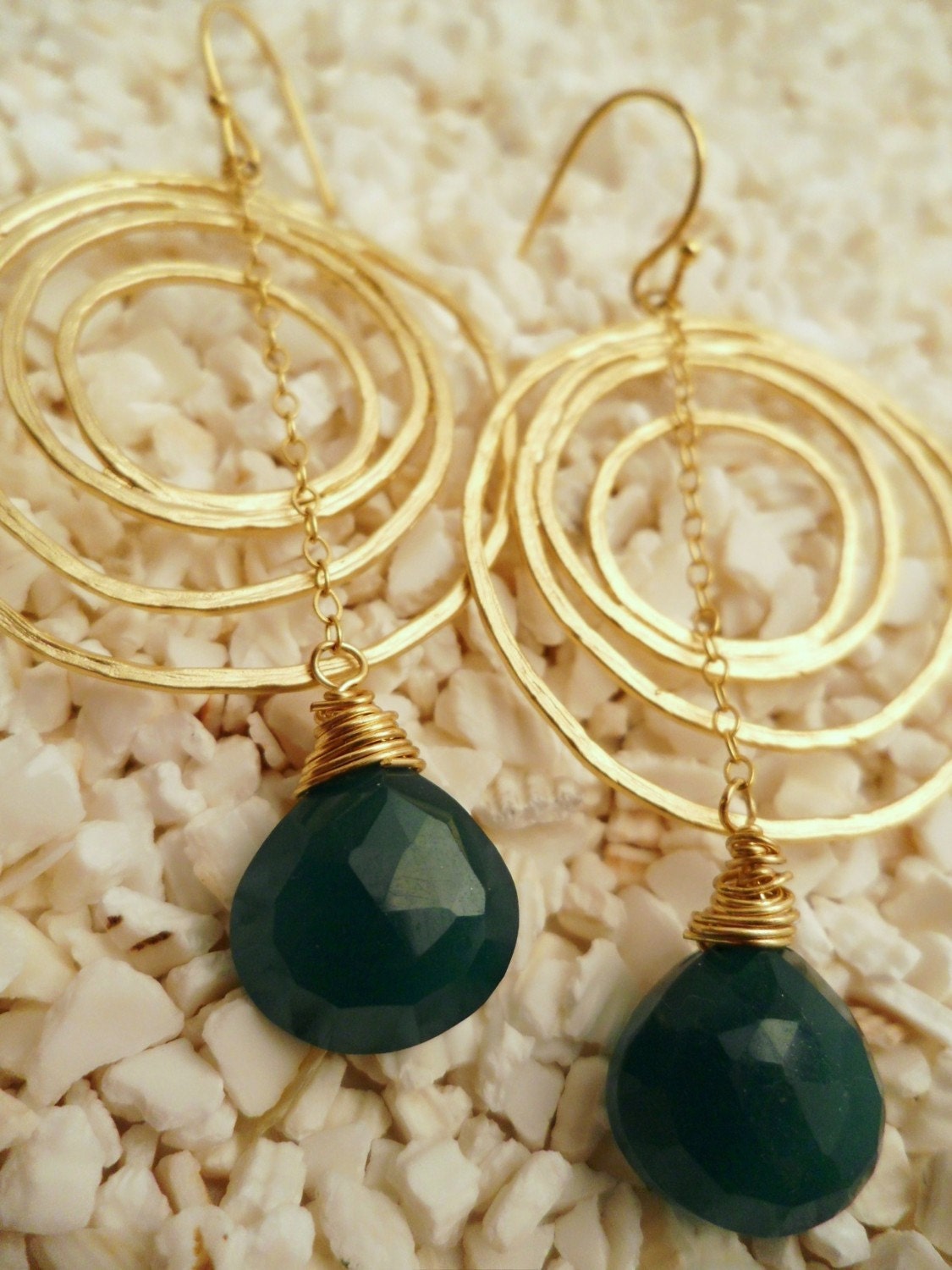 Green Onyx on Irregular Circle Earrings