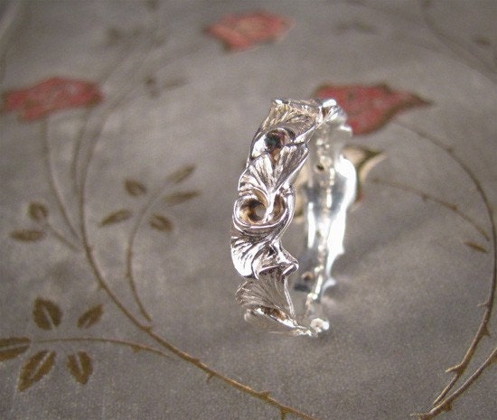 Sterling Carved Ginkgo Ring