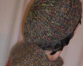 Handknit Beret / Hat - Green, Red, Gold, Black Mohair (Soft Forest)