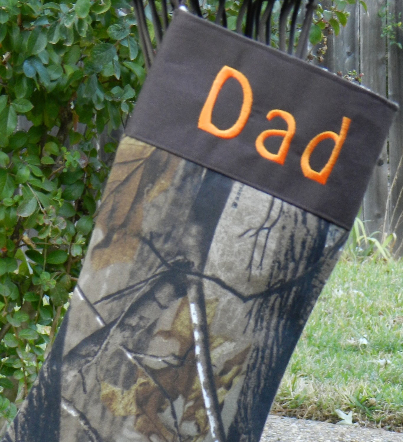 Personalized real tree camo Christmas stocking