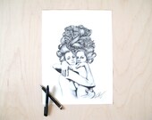 Bound- illustration- Twins- Black and white- 8X10 signed Print- Mature