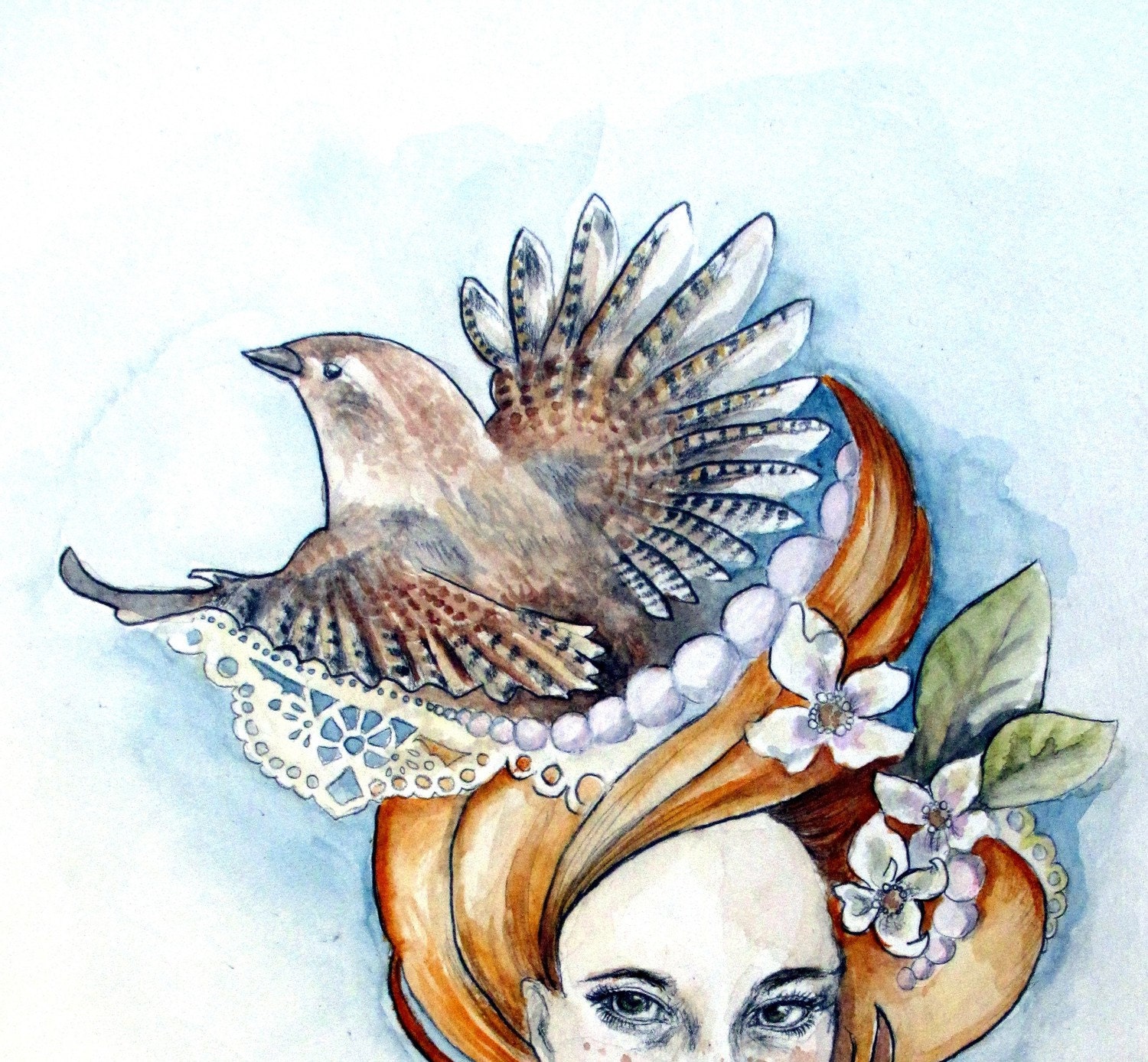 illustration - Ginger Wren portrait print