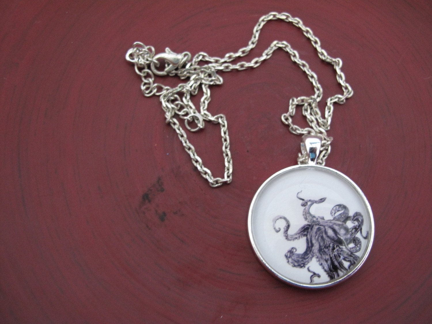 Necklace Octopus Pendant with original artwork in silver