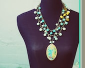 Peruvian Opal Abstract Cement Bronze Beaded Necklace
