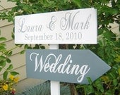 Wedding Signage, Custom Wood Directional Sign with Arrow and Bride and Grooms Names and Wedding Date.