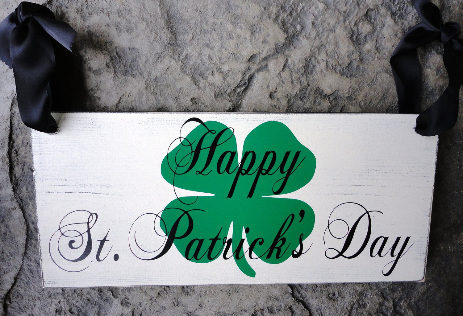 Just Married with Happy St. Patricks Day on the back side.  Wedding Sign, Reception, Photo Props, Parties and Home Decor. Vintage, 2-sided.