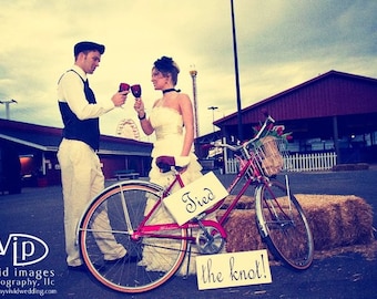 Vintage Tied the Knot with Just Married. 8 X 16 inches, 2-Sided Engagement Signs, Photo Booth Props, Bridal Wedding Signs, Reception Signs.