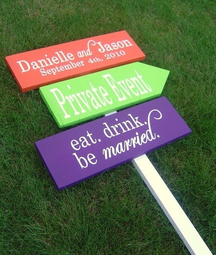 Directional Signs with Arrows.  Wedding Welcome Sign.  Custom sign for your Wedding, Reception or Special Event.
