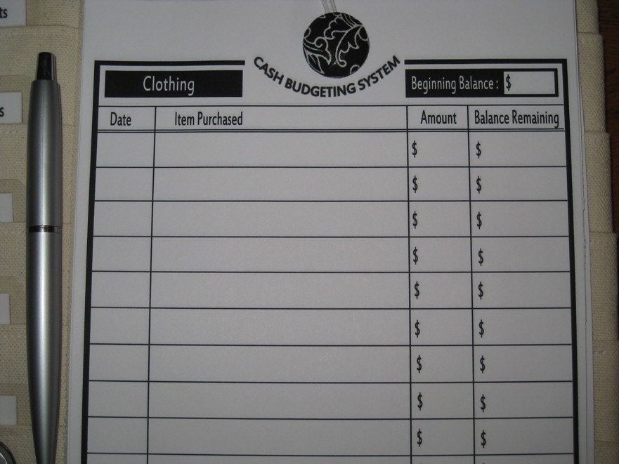 Cash Expenses List with 10 Categories (Cash Budget System) - Printable PDF