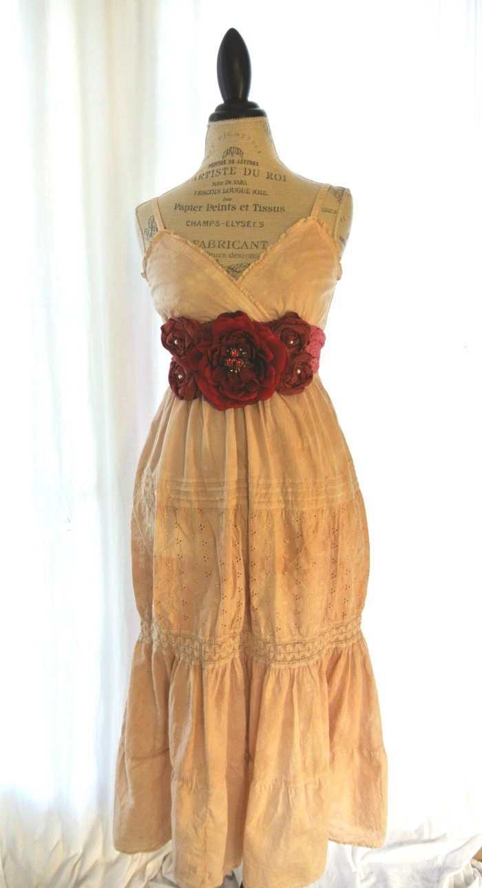Gypsy cowgirl Slip Dress, romantic, boho, Farm Girl chic, vintage, tea stained, womens clothing, bohemain, beach, party dress, sundress