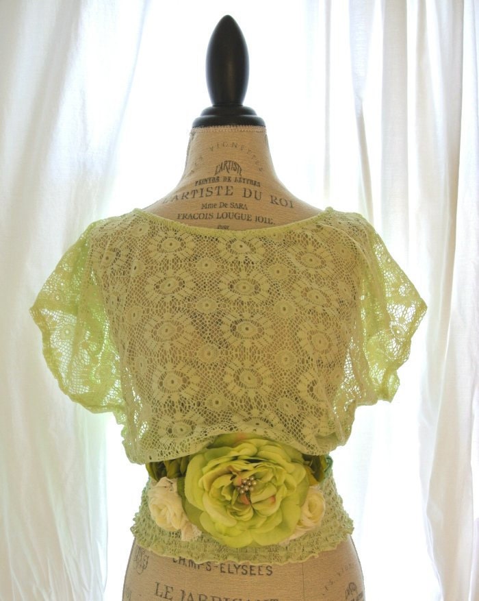 Upcycled womens shirt, lace top, country style, shabby green, gypsy cowgirl, womens clothing