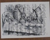 alice in wonderland tea party on vintage sheet music shabby chic